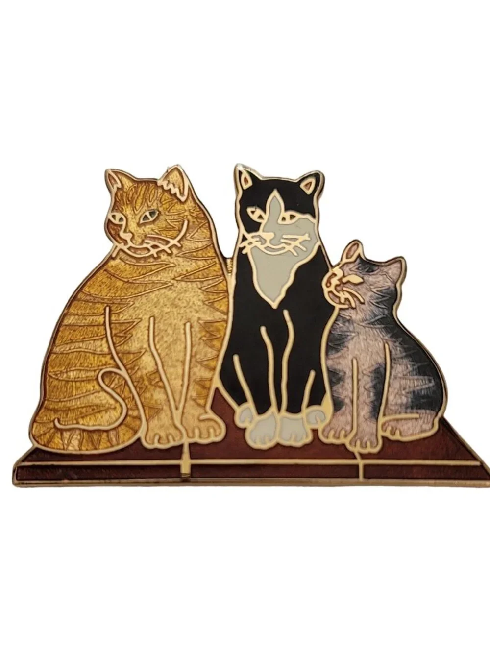 Fish Enterprise Brand Cat Kitten Cloisonné Enamel Brooch Pin, Signed E131